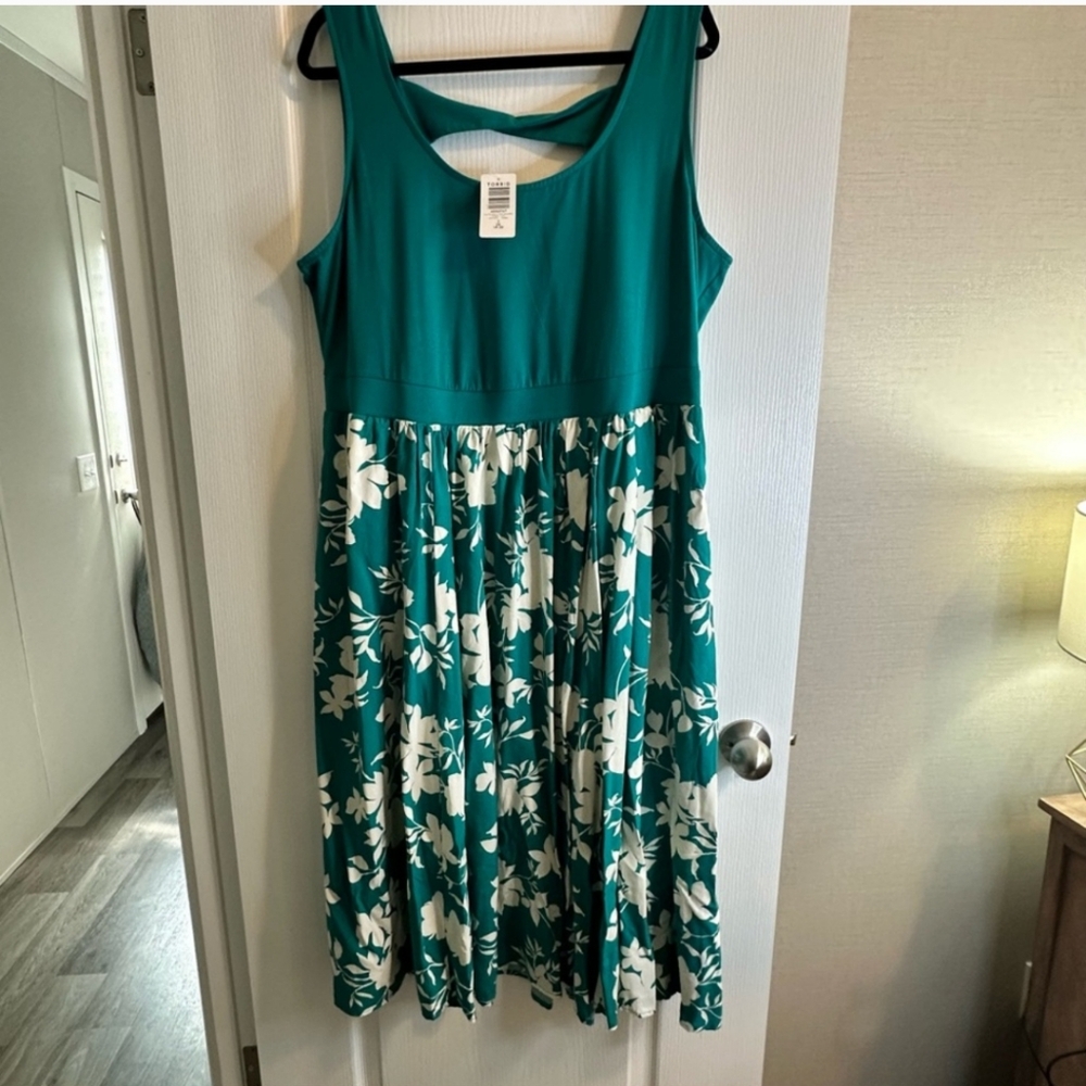 Teal Floral Sleeveless Dress